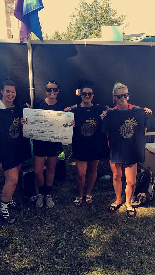 Courtesy photo
Four local women playing under the name &quot;Deep Threat&quot; won their Women's Division bracket at Hoopfest in Spokane this past weekend. &quot;Deep Threat&quot; beat &quot;Lezbreal&quot; 12-6 in the championship. From left are Heather Arnone, Alexis Thies, Marissa Bush and Kate Dumont.