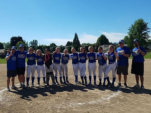 Courtesy photo
The Coeur d&#146;Alene Crush &#146;04 girls fastpitch softball team won the 12-and-under championship game at the USA Explosion tournament in Coeur d&#146;Alene on June 23-25. The Crush won all three pool play games. First was an 8-0 win over the Spokane Valley Bandits in five innings. Madi Cleave pitched a no-hitter. The Crush beat the Ronan Mighty Raiders 19-1 in four innings. Alexis Blankenship hit a grand slam and Catherine Bakken went 3 for 3 in the win. The Crush beat the Columbia Basin Extreme 9-2. In pool play, Alexis Blankenship hit two home runs, Alyssa Krause, Catherine Bakken, and Brin Tolzmann all had triples, and Kara Lallatin went 8 for 12. Sunday in bracket play, the Crush beat the Columbia Basin Extreme 13-0 in four innings. Kristine Schmidt hit a home run in the win. In the championship game, the Crush beat the Walla Walla Sting 14-2 in four innings. Matea Dorame earned the win in the circle and also hit a ground rule double. From left are coach Sean Cleave, coach Bob Schmidt, Matea Dorame, Ally Bell, Alyssa Krause, Brynn Tolzmann, Madi Cleave, Kristine Schmidt, Kara Lallatin, Alexis Blankenship, Catherine Bakken, Kaylyn Rice, coach Tim Rice and coach Mike Dorame.