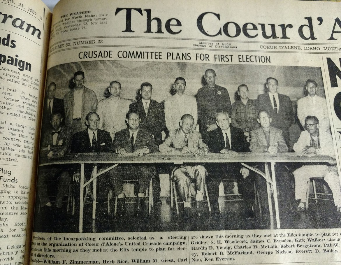 Archive photo
Members of the United Crusade of Coeur d&#146;Alene&#146;s incorporating committee gather Sept. 23, 1957 in the Elks building to organize the new nonprofit&#146;s first election.