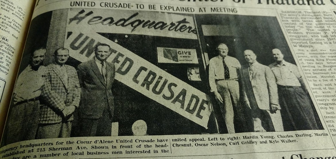 Archive photo
This Sept. 17, 1957 Press photo ran with the announcement that the new United Crusade of Coeur d&#146;Alene, which is now United Way of North Idaho, would host a meeting explaining the recently formed nonprofit. The headquarters were first housed at 215 Sherman Ave.