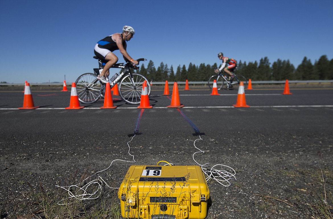 LOREN BENOIT/Press

A time box records a cyclist&#146;s time at the U-turn on U.S. 95 south of Coeur d&#146;Alene.