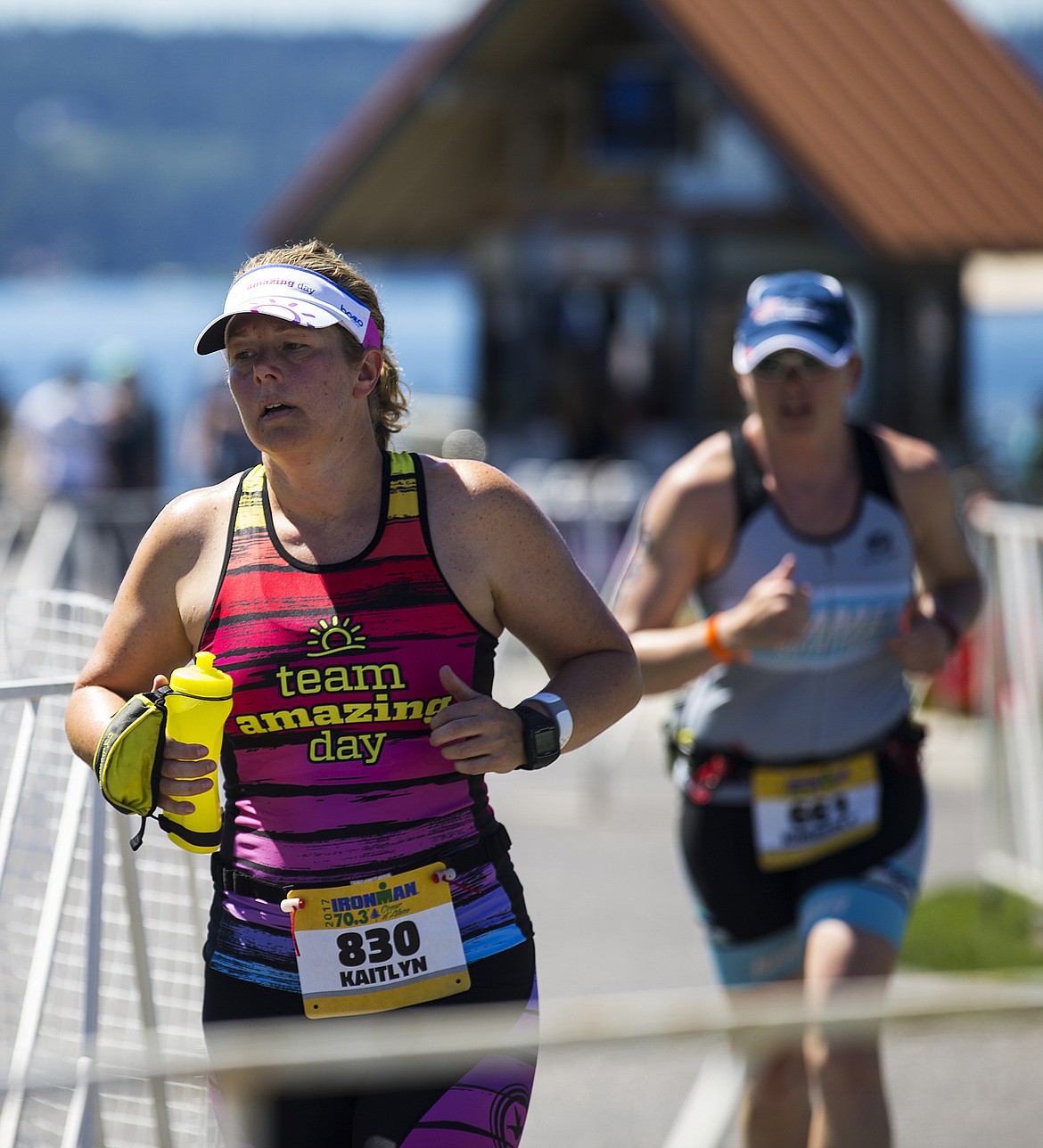 LOREN BENOIT/Press

Kaitlyn Hawkins runs near The Coeur d&#146;Alene Resort during Ironman 70.3 Coeur d&#146;Alene.