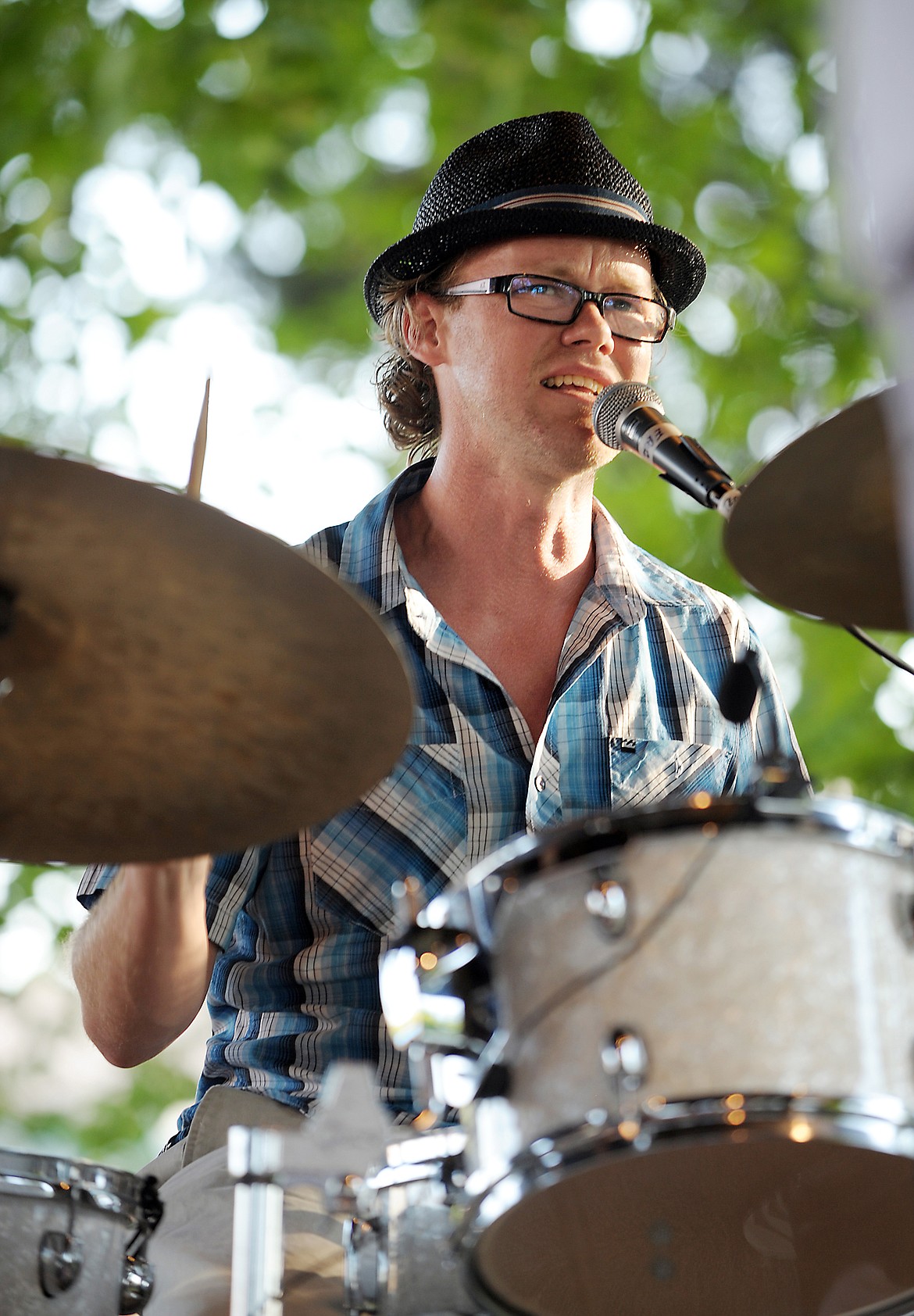 DON CAVERLY of Mood Iguana plays drums and backs up lead singer Andre Floyd at Picnic in the Park. (Brenda Ahearn/Daily Inter Lake, file)