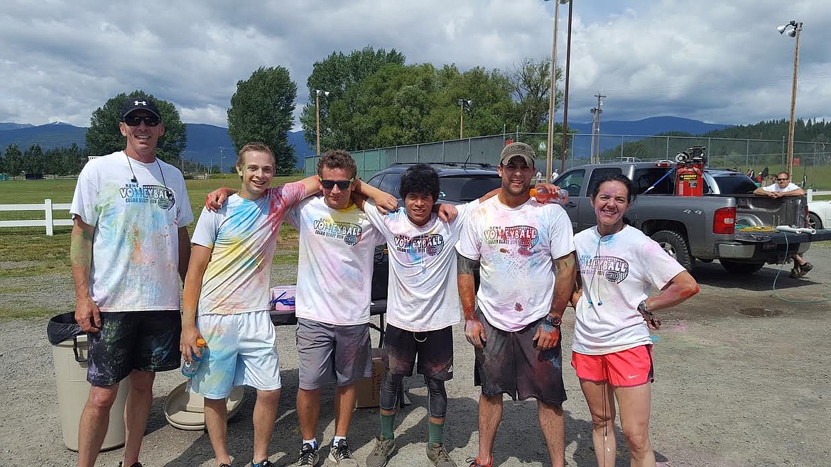 Top six finishers of the Color Blast run. From left to right: Jim McElwain, Dawson Thomas, Erick Ellis, Nick Ziadle, Scott Davis and Darce Claus.