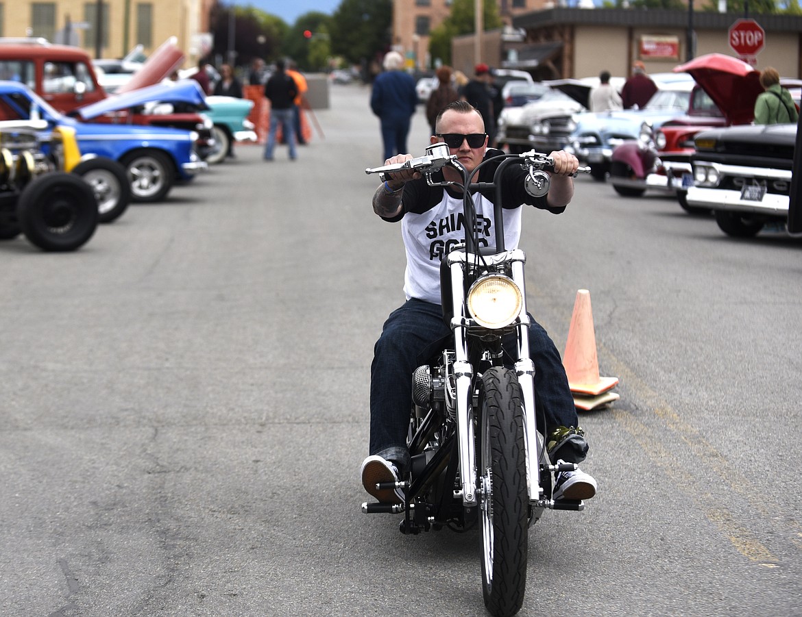 TUCKER LANDERMANn rides his custom S and S Stroker during The Big Shindig in 2016. (Aaric Bryan/Daily Inter Lake)