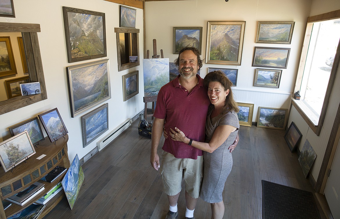 NICK OBERLING and his wife Dr. Betsy Bittman pose at his studio and gallery in Hungry Horse. Oberling is part of a new exhibition, &#147;Wild Things, Five Artists&#146; Visions of Montana Wilderness,&#148; that opens June 30 at Collage Gallery in Bigfork. (Hungry Horse News, file)