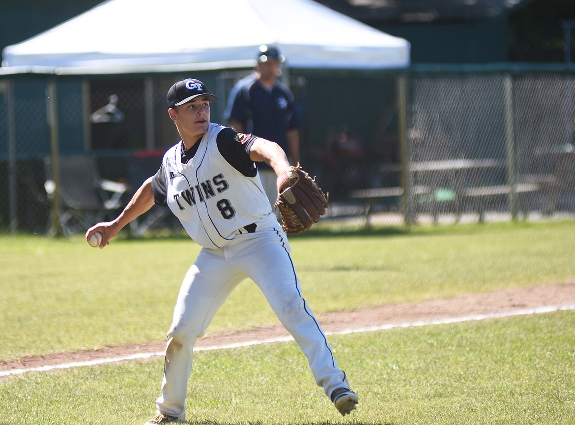 Twins pitcher Coby Clark-Dickinson fields a bunt against Havre during the Ed Gallo tournament Saturday.