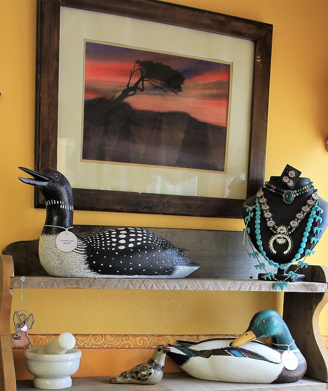 The new Outpost store in Superior features local and regionally made art and craft items including carved ducks by Cindy Griffin. (Kathleen Woodford/Mineral Independent)