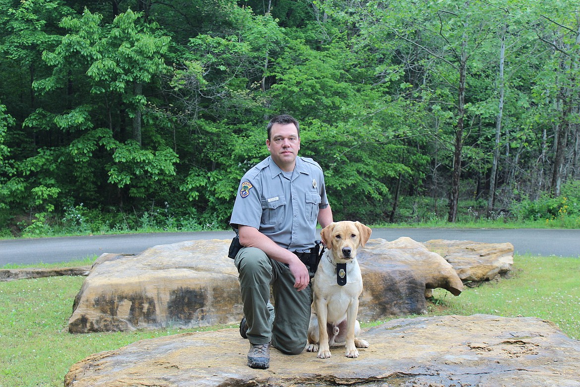 (Courtesy photo)
Idaho Fish &amp; Game Conservation Officer Matt Hagg and Hudson are photographed following their graduation from the Indiana Department of Natural Resources&#146; K-9 handling school in French Lick.