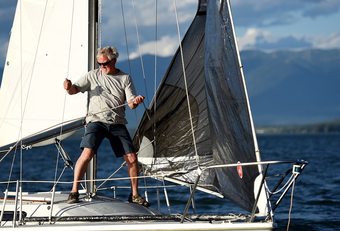 A sailboat makes a sharp turn on Tuesday, June 20, near Somers, in the Del&#146;s Tuesday Night Series.(Brenda Ahearn/Daily Inter Lake)