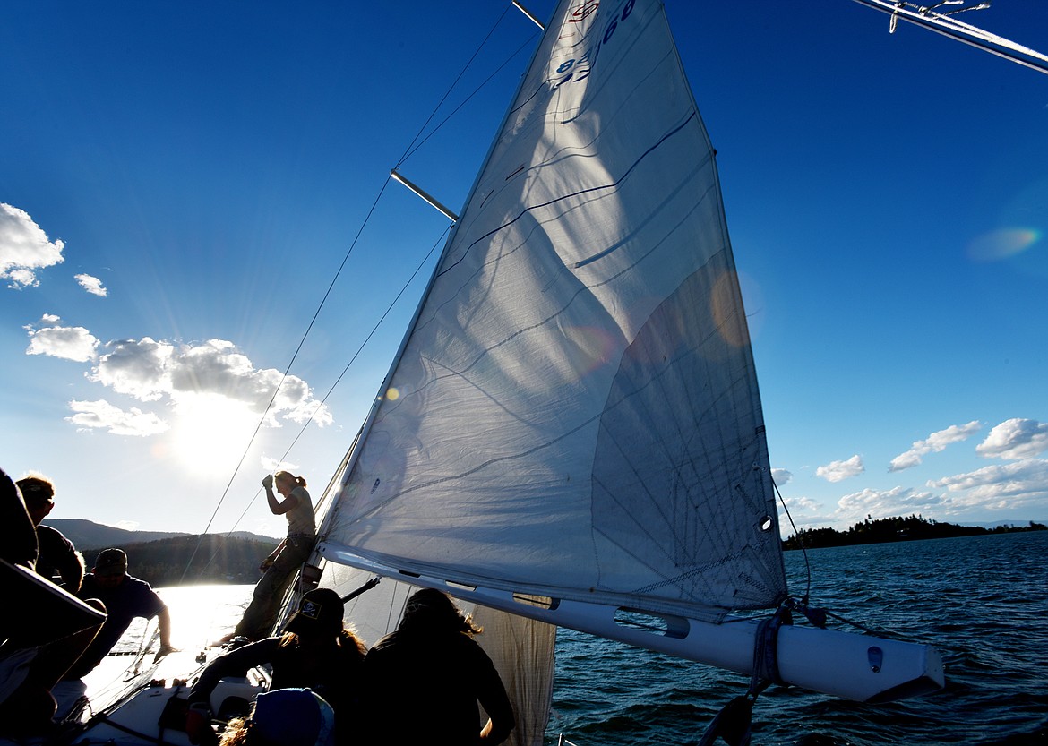 The crew of Jim Kelley&#146;s boat Limerick sailing on Tuesday evening, June 20, near Somers, in the Del&#146;s Tuesday Night Series.(Brenda Ahearn/Daily Inter Lake)