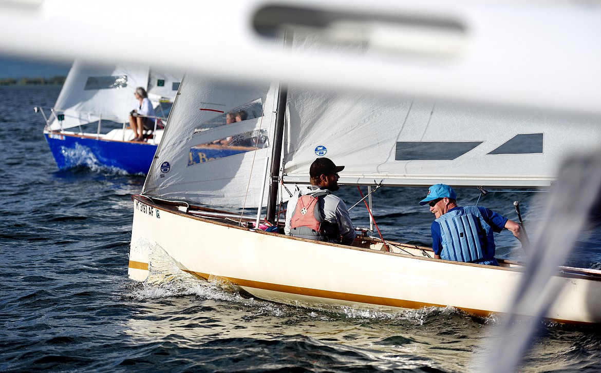 Sailboats marshaling before the start of the Del&#146;s Tuesday Night Series race on Tuesday, June 20, near Somers.(Brenda Ahearn/Daily Inter Lake)