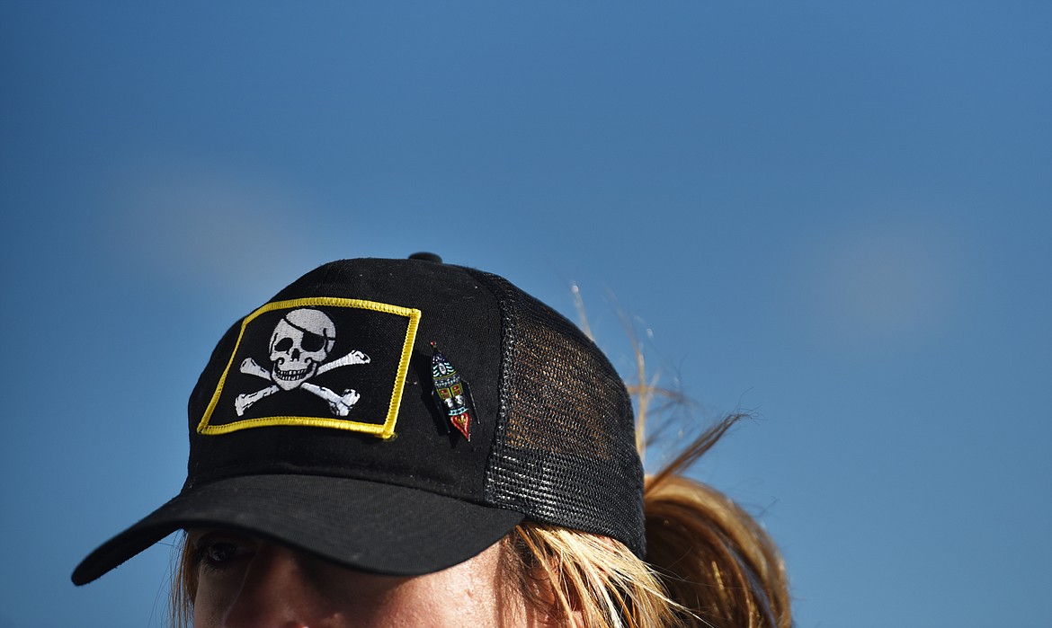 Marisa Davey of Kalispell wears a pirate emblem for the Del&#146;s Tuesday Night Series race on Tuesday, June 20, near Somers.(Brenda Ahearn/Daily Inter Lake)