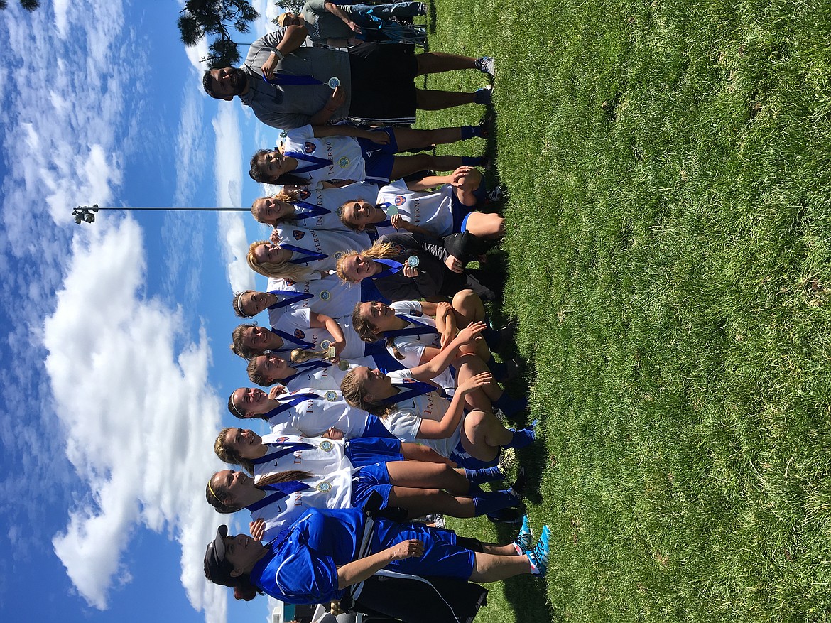 Courtesy photo
The North Idaho Inferno high school girls soccer team finished its season by winning the championship at the Olivia Chaffin Tournament. Earlier in the spring, the Inferno finished first in the PSPL and IPL leagues. In the front row from left are Sammi Penick, Darby McDevitt, Alexis Black and Mackenzie Wells; and back row from left, coach Maria Briseno, Geneva Bengtson (guest), Gracie Montoya, Lauryn Keith, Nichole Hendricks, Sarah Smith, Bethany Gilmor, Liz Scarlett (guest), Zoe Cox (guest), Jayden Cusack and coach Junior. Not pictured, coach Ruben.