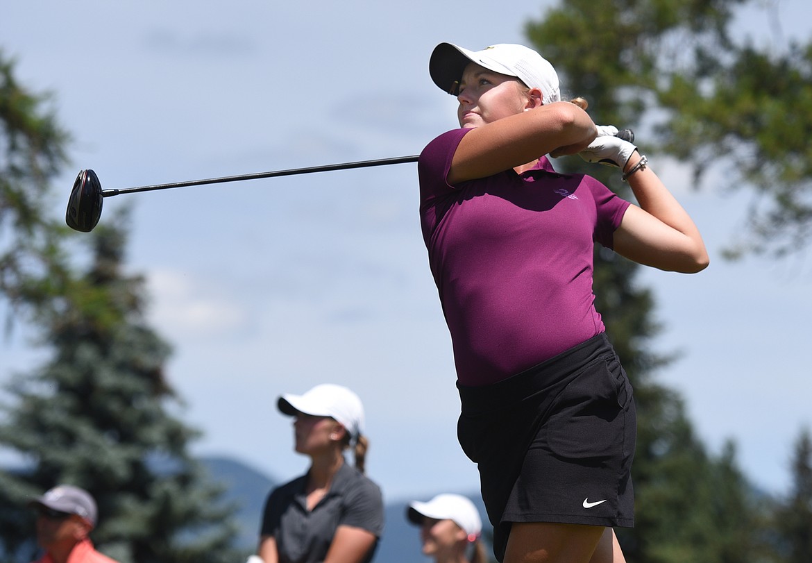 Maggie Crippen tees off to start her final round of the Whitefish Lake Golf Club&#146;s 4th of July Tournament on Saturday. (Aaric Bryan/Daily Inter Lake)