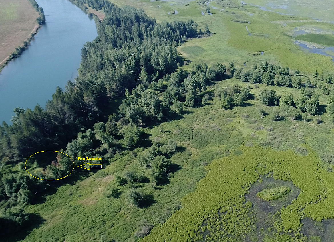 Photo courtesy of IDL. 
A screen shot from the video feed that was streamed live to the UAS pilot on the ground designatng the fire area. Fire Warden Truesdell stresses that having the ability to comb massive amounts of terrian with the UAS is invaluable.