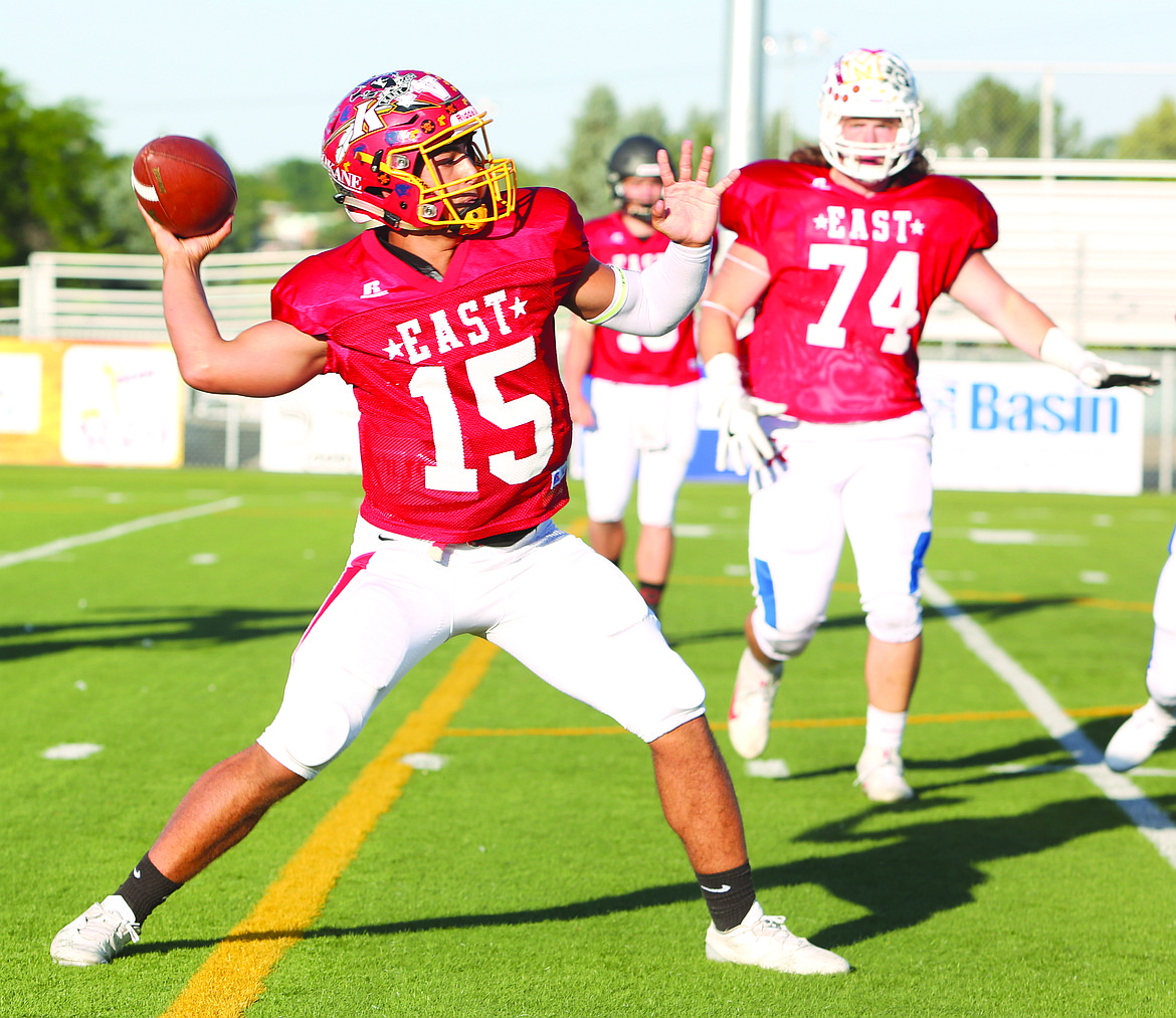 Connor Vanderweyst/Columbia Basin Herald
Kamiakin's Zach Borisch prepares to throw the ball during the East vs. West All-State football game at Lions Field.