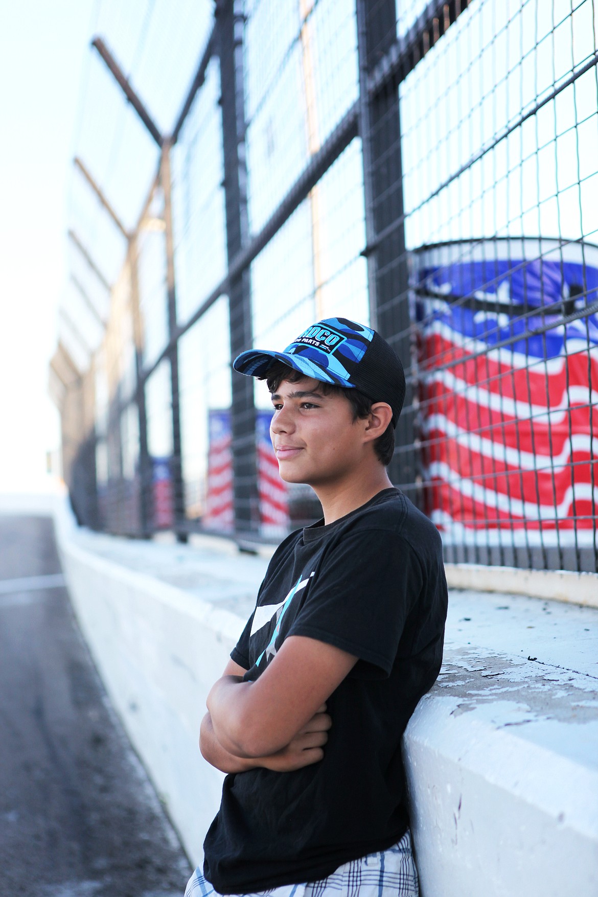 Dustin Mitchell, 14, looks out over the track at Montana Raceway Park in Kalispell. He was diagnosed with Type 1 diabetes as a 9-year-old, but hasn't let his condition stop him. (Mackenzie Reiss/Daily Inter Lake)