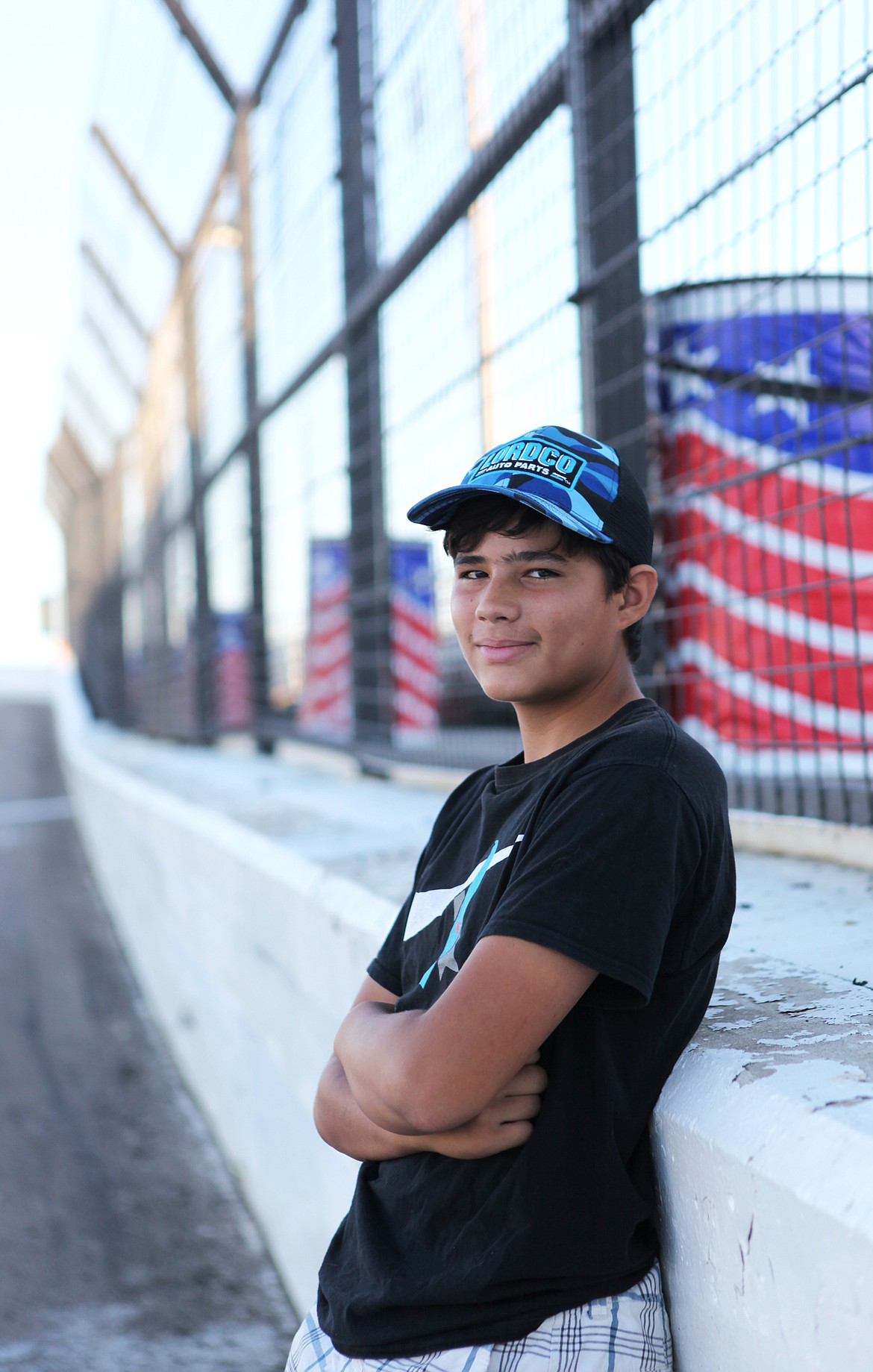 Dustin Mitchell, 14, looks out over the track at Montana Raceway Park in Kalispell. He was diagnosed with Type 1 diabetes as a 9-year-old, but hasn&#146;t let his condition stop him from chasing his dreams of auto racing. (Mackenzie Reiss/Daily Inter Lake)