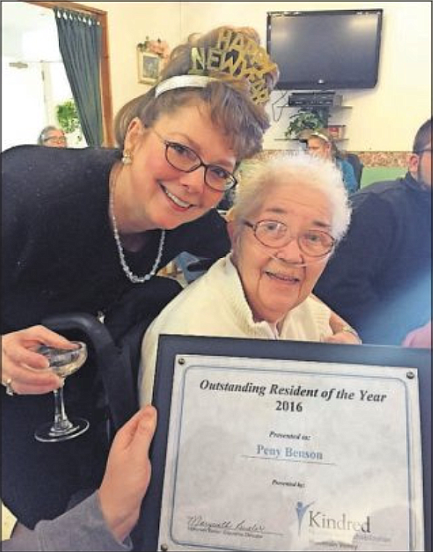 Courtesy photo
Maryruth Buter poses next to Peny Benson after Benson was awarded Kindred’s distinguished resident award. Benson was also given the same award from the Idaho Health Care Association.