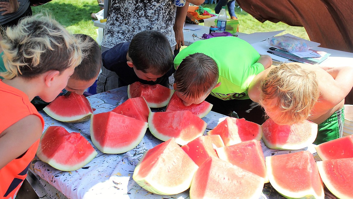 Kids participated in a good old-fashioned watermelon-eating contest during Railroad Day in Alberton last weekend.