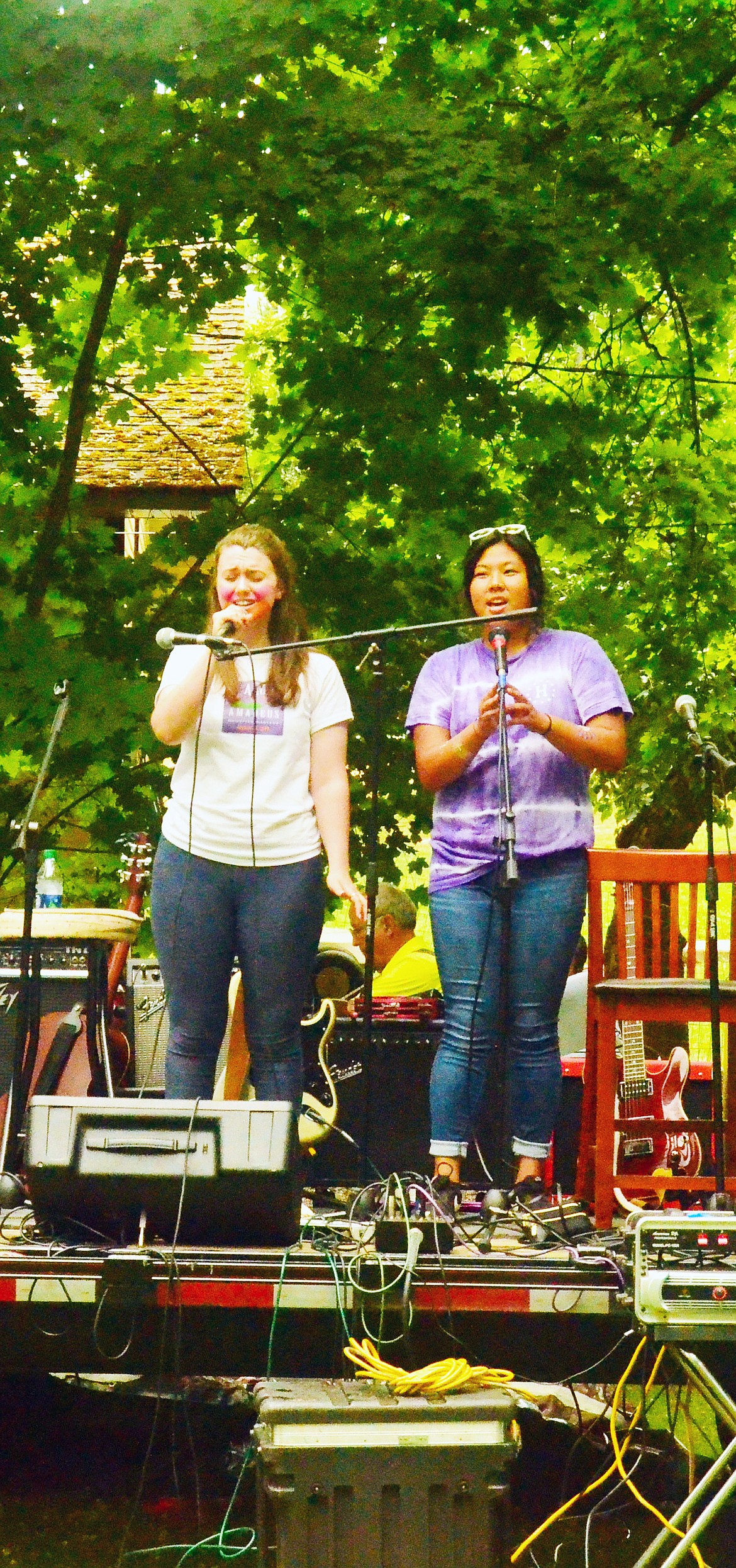 All Girls Reflections School students Grace and Katie serenading the crowd.(Erin Jusseaume/Clark Fork Valley Press)