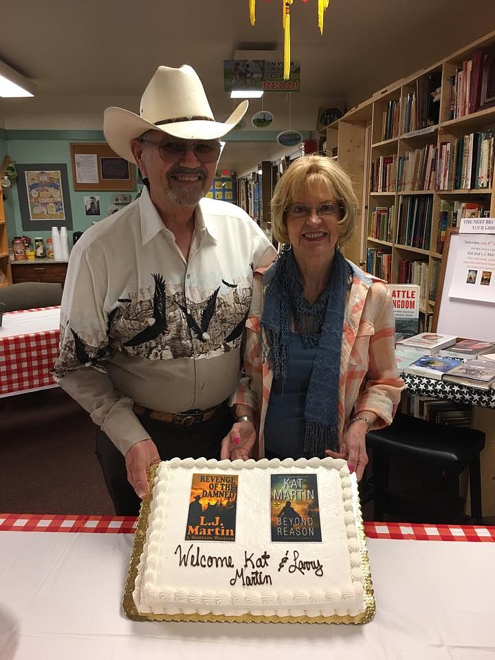 A cake was made to honor Kat and Larry Martins visit to the county library on Saturday, July 8 (Photo by Florence Evans)