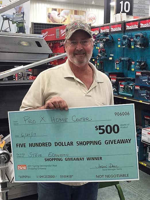 Steve Economu wins $500 check from Pro X Home Center.