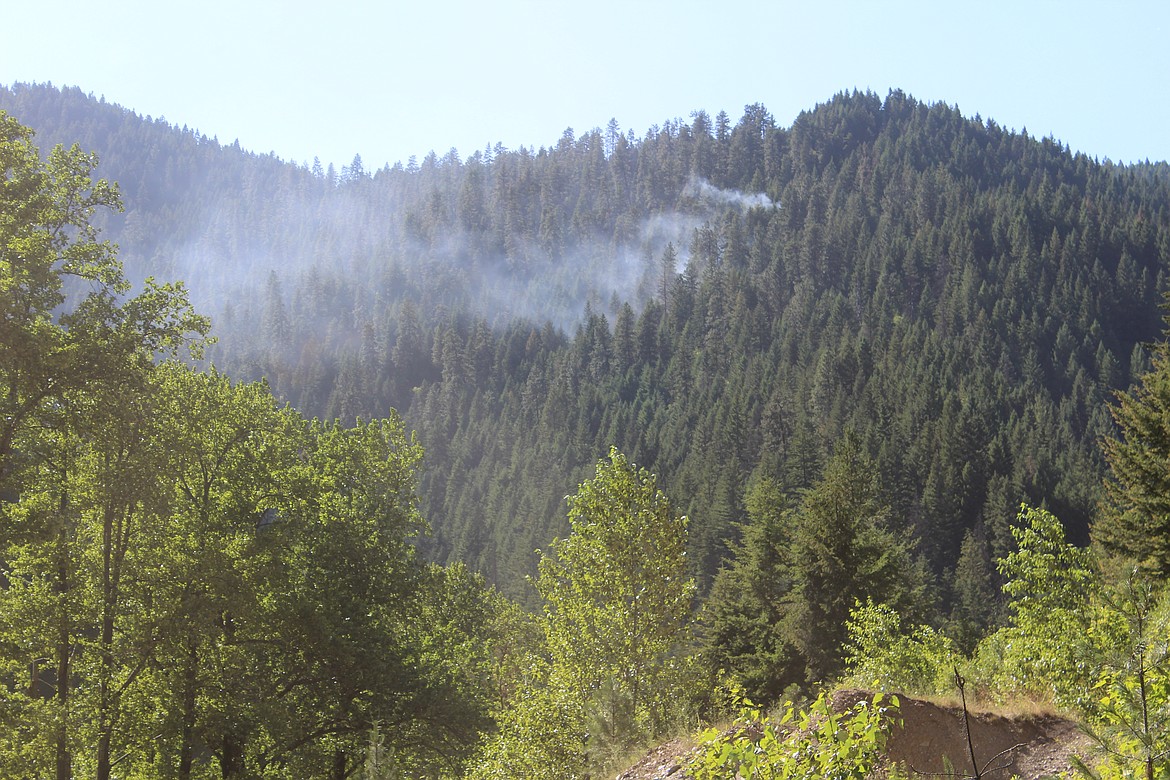 A view of the smoke from the nearby forest service road.