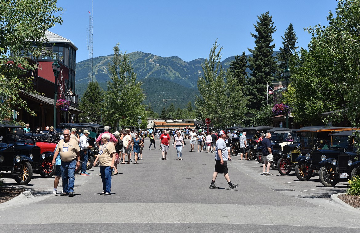 Hundreds of Model T cars lined Central Avenue Sunday for a car show as part of the annual tour for the Model T Ford Club of America and the Model T Ford Club. (Heidi Desch/Whitefish Pilot)