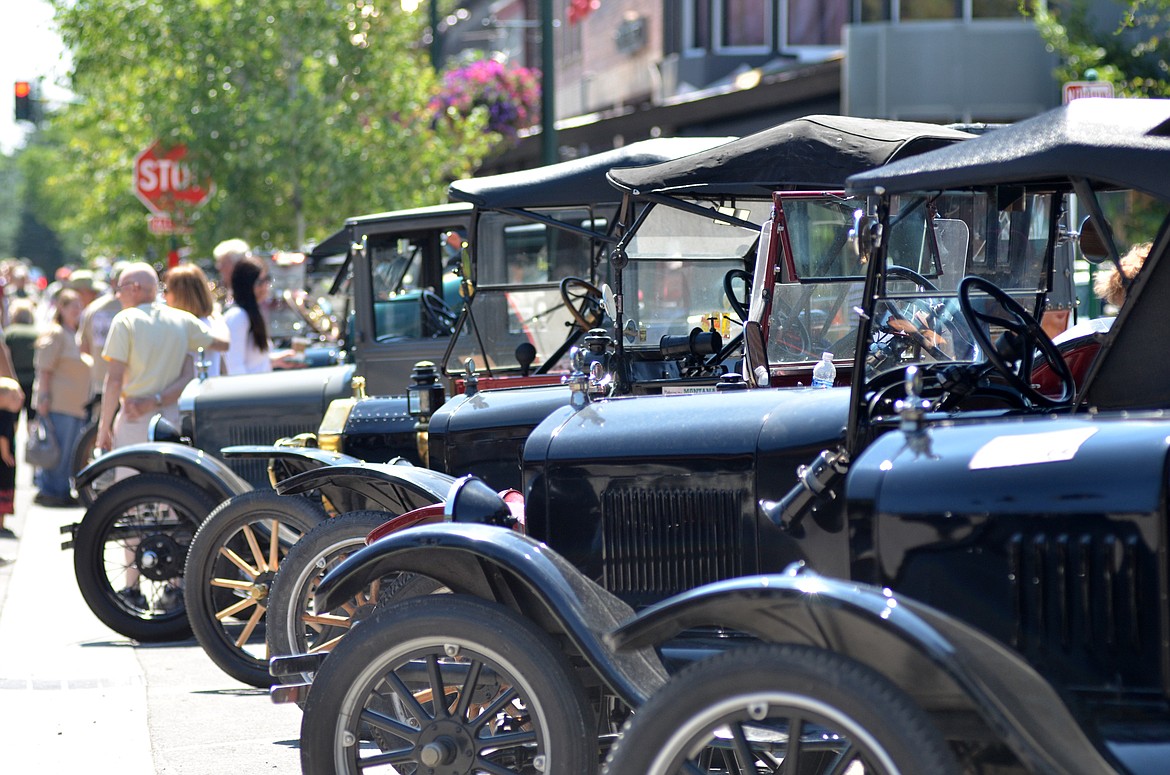 Hundreds of Model T cars lined Central Avenue Sunday for a car show as part of the annual tour for the Model T Ford Club of America and the Model T Ford Club. (Heidi Desch/Whitefish Pilot)