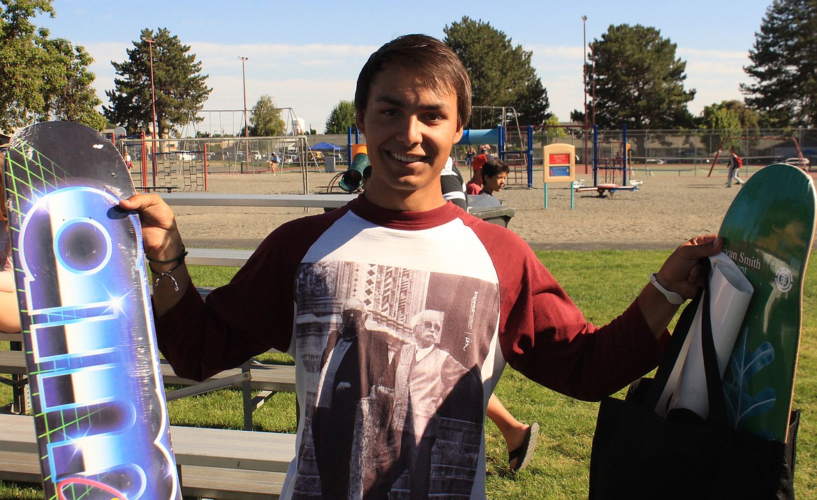 Justin Newton/Courtesy photo - Alex Alaniz with his prizes for a second-place finish in the Advanced Division and first-place finish in the Best Trick competition.