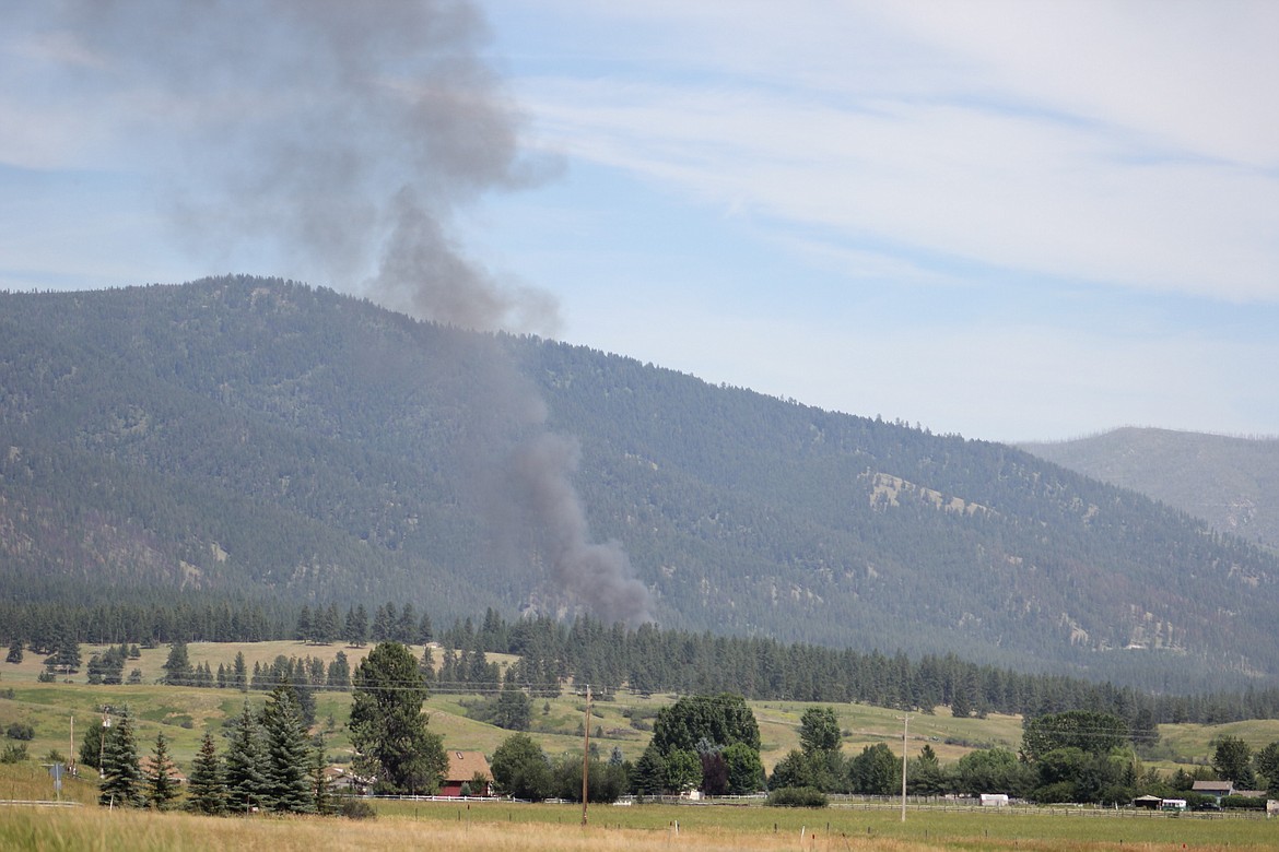 Black smoke could be seen from Interstate 90 as flames engulfed a shed north of Frenchtown off of Toulette Lane. (Kathleen Woodford/Mineral Independent).