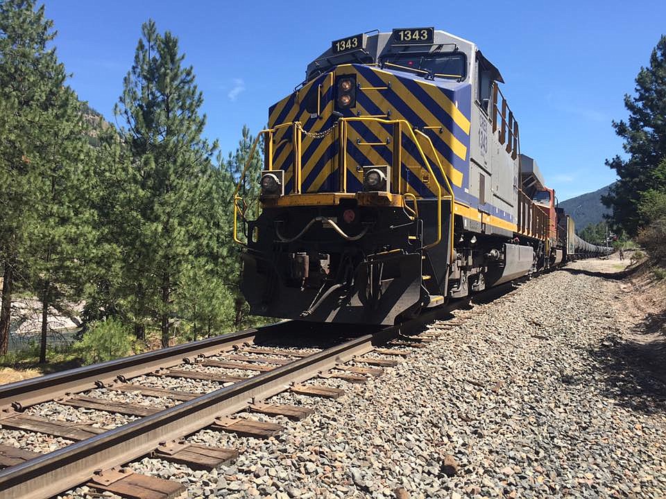 The Montana Rail Link engine did not sustain damage after hitting a stalled truck on the tracks near Alberton. (Photo courtesy of the Frenchtown Fire Department)
