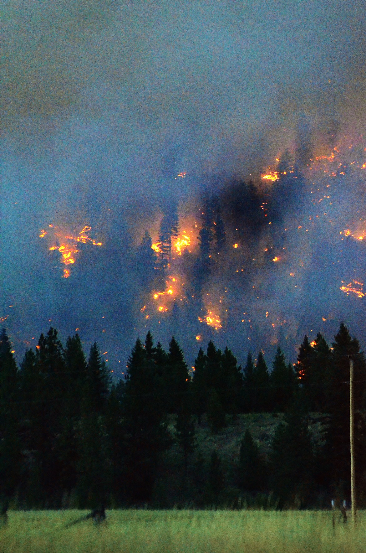 BURNING since Saturday afternoon, the Lazier Creek 3 Fire had grown to more than 1,000 acres Monday morning. (Erin Jusseaume/Clark Fork Valley Press)