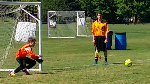 Courtesy photo
Coeur d&#146;Alene resident Benjamin Valov-Deming, playing in goal for the Spokane Breakers 06 Premier boys, saved the first two penalty kicks of the four he faced in the shootout to secure the win 1-1 (4-2 PKs) over Washington Premier FC in the Boys U12 silver division final of the Crossfire Challenge this past weekend in Redmond, Wash. In 4 games Benjamin allowed only 3 goals against 13 shots on goal. The Breakers defeated Highline Premier FC 2-1 in the semifinals to advance to the final. Above, Benjamin dives to make his second save in the finals PK shootout.