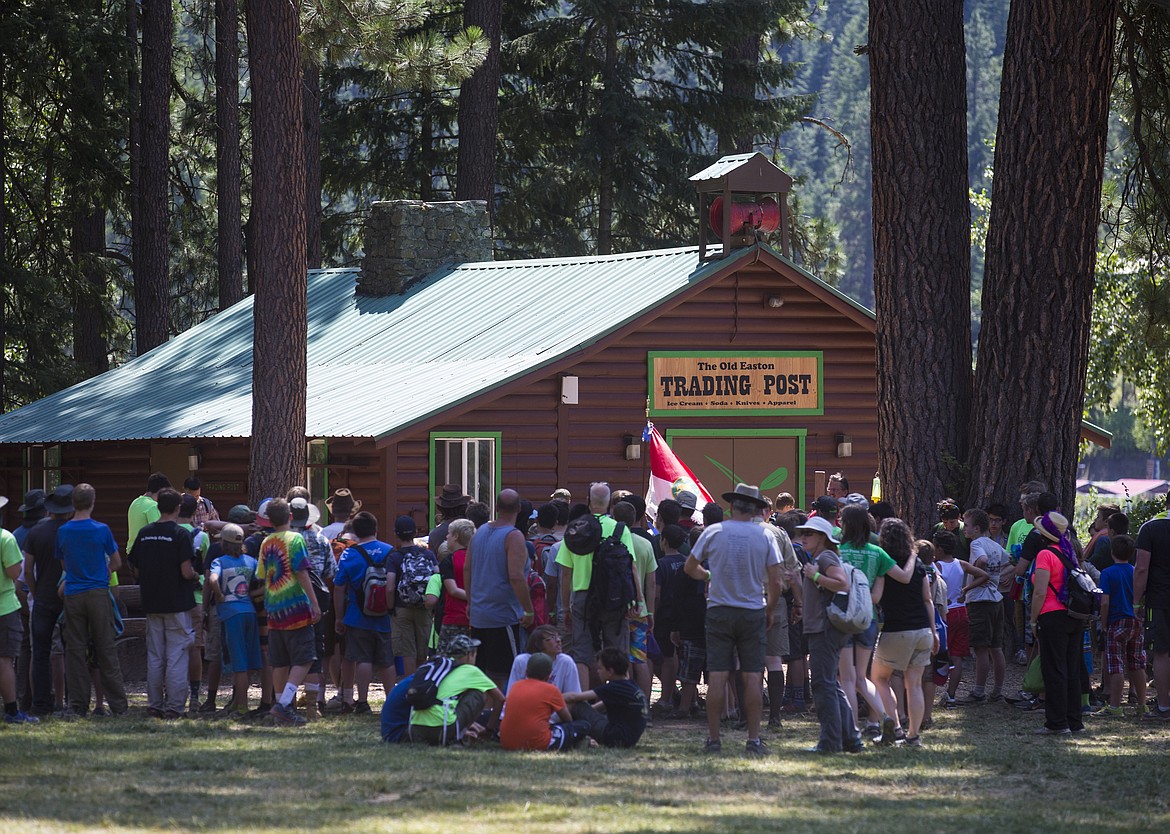 LOREN BENOIT/PressFor seven weeks this summer, Boy Scouts from near and far have been packing, swimming, hiking and tying knots at Camp Easton. The camp is over 90 years. Pictured is a group of Boy Scouts preparing for a banana relay to test Boy Scout skills.