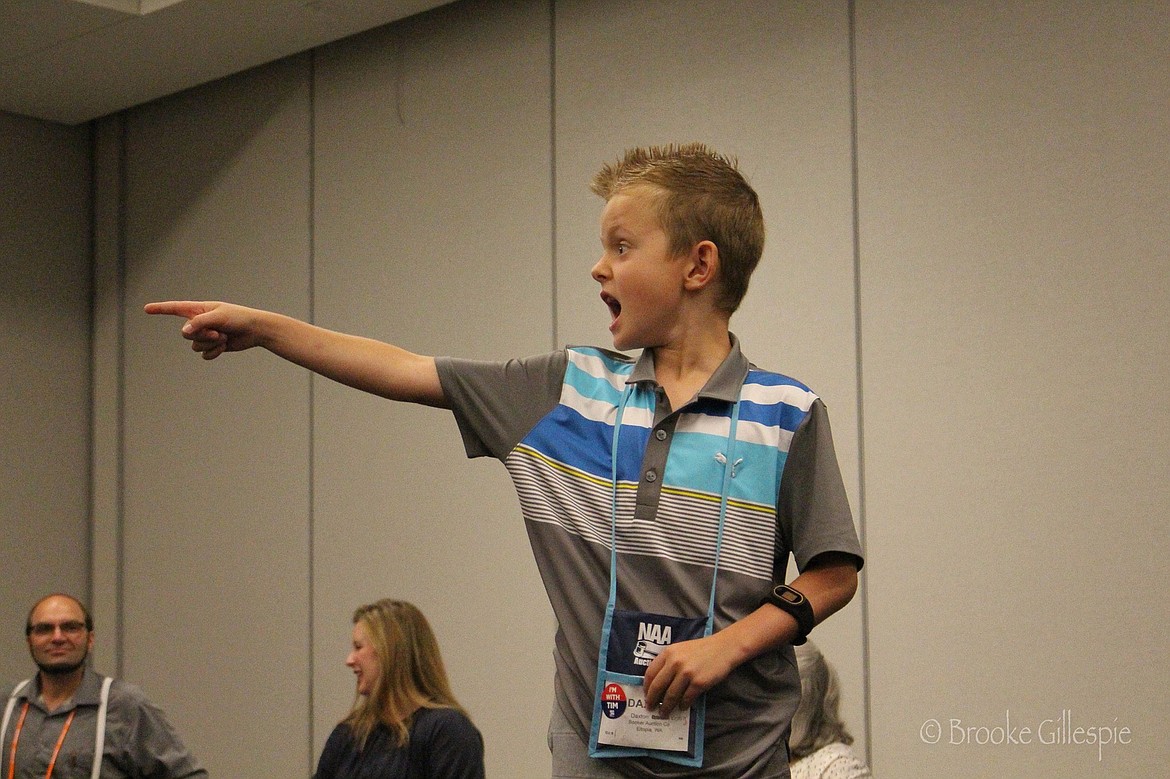 Courtesy photo 
Daxton Rettig from Pasco participated in the annual National Auctioneers Foundation Kids auction as an auctioneer and bid assistant.