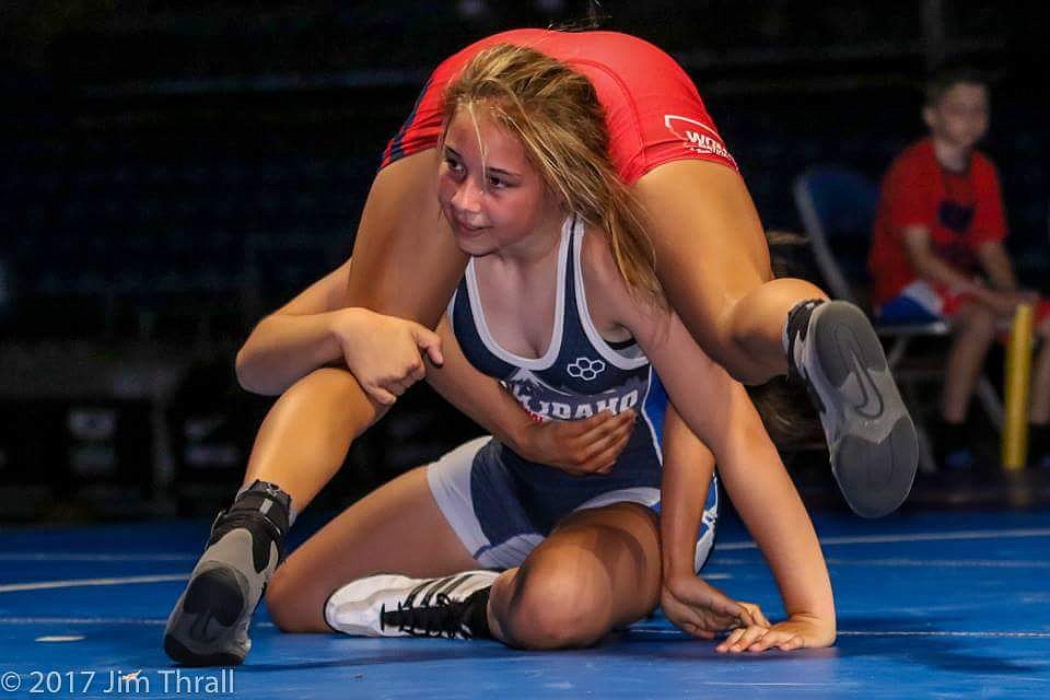 Courtesy photo
Post Falls wrestler Brelane Huber attempts to escape from a hold during the 106-pound national championship match in the Cadet women's freestyle national championships on Tuesday in Fargo, N.D.