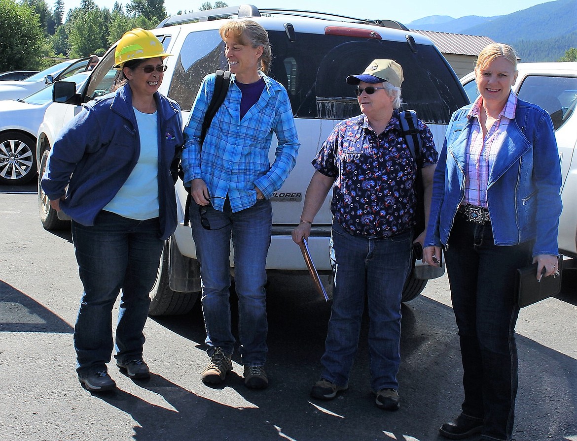 Wanda Smith, U.S. Forest Service (left), Pat Partyka, USFS Lolo, Superior District Ranger, Carole Johnson, and state Sen. Jennifer Fielder get ready to take a tour of the Redd Bull project on July 18. (Kathleen Woodford/Mineral Independent)