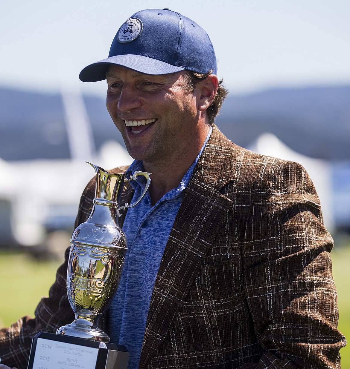 NHL star Brenden Morrow reacts to winning The Showcase for the second year in a row Saturday afternoon at The Coeur d&#146;Alene Resort Golf Course. The Showcase, a golf exhibition event to raise money for cancer awareness, featured Mark Rypien, Ryan Longwell (ex-NFL), Ray Whitney (NHL), Wayne Gretzky, Roger Clemens, actor Alfonso Ribiero as well as Darius Rucker and many more sports celebrities. 
LOREN BENOIT/Press