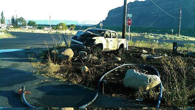 Grant County Sheriff's Office/courtesy photo - A man was arrested on Saturday after allegedly stealing a vehicle and crashing it near Schwana.