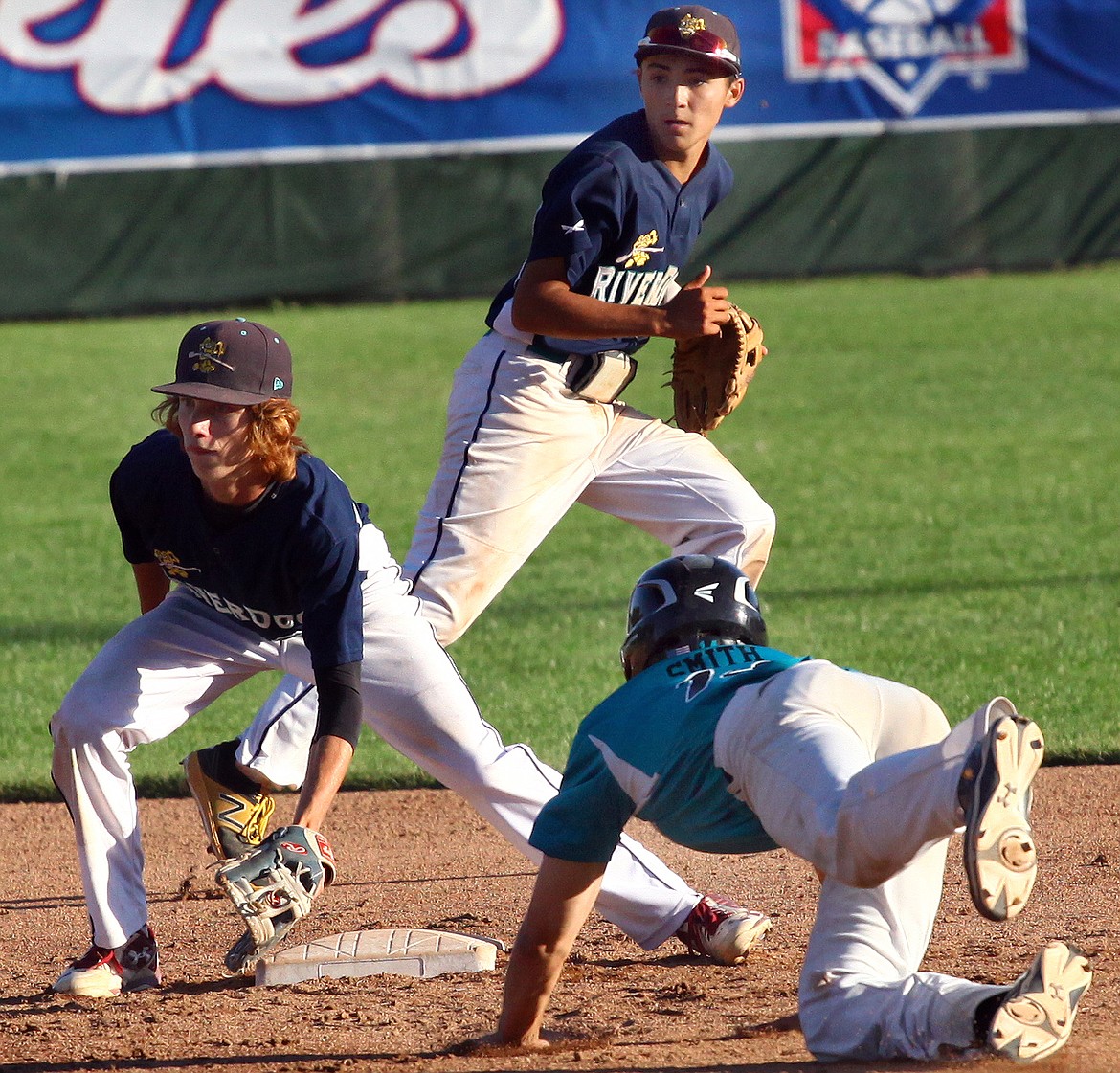 Rodney Harwood/Columbia Basin HeraldMoses Lake River Dogs second baseman Emmitt Tatum waits to make a play on a steal during the North Washington state championship. The River Dog U16 team is in the National League pool at the Senior Babe Ruth World Series.