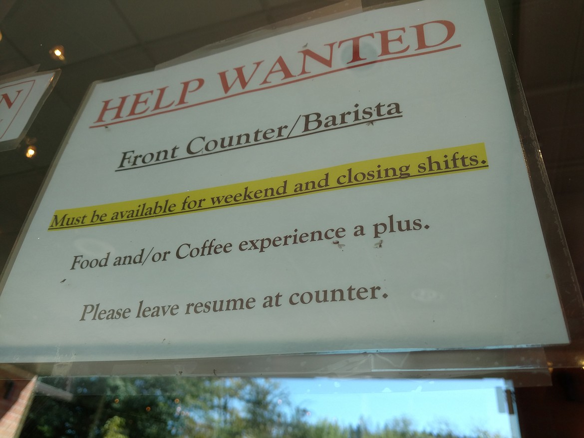 DEVIN HEILMAN/Press
Bakery by the Lake in Coeur d&#146;Alene is advertising for front counter and barista employees. Many area businesses are hiring as Kootenai County is experiencing a shortage of skilled workers.