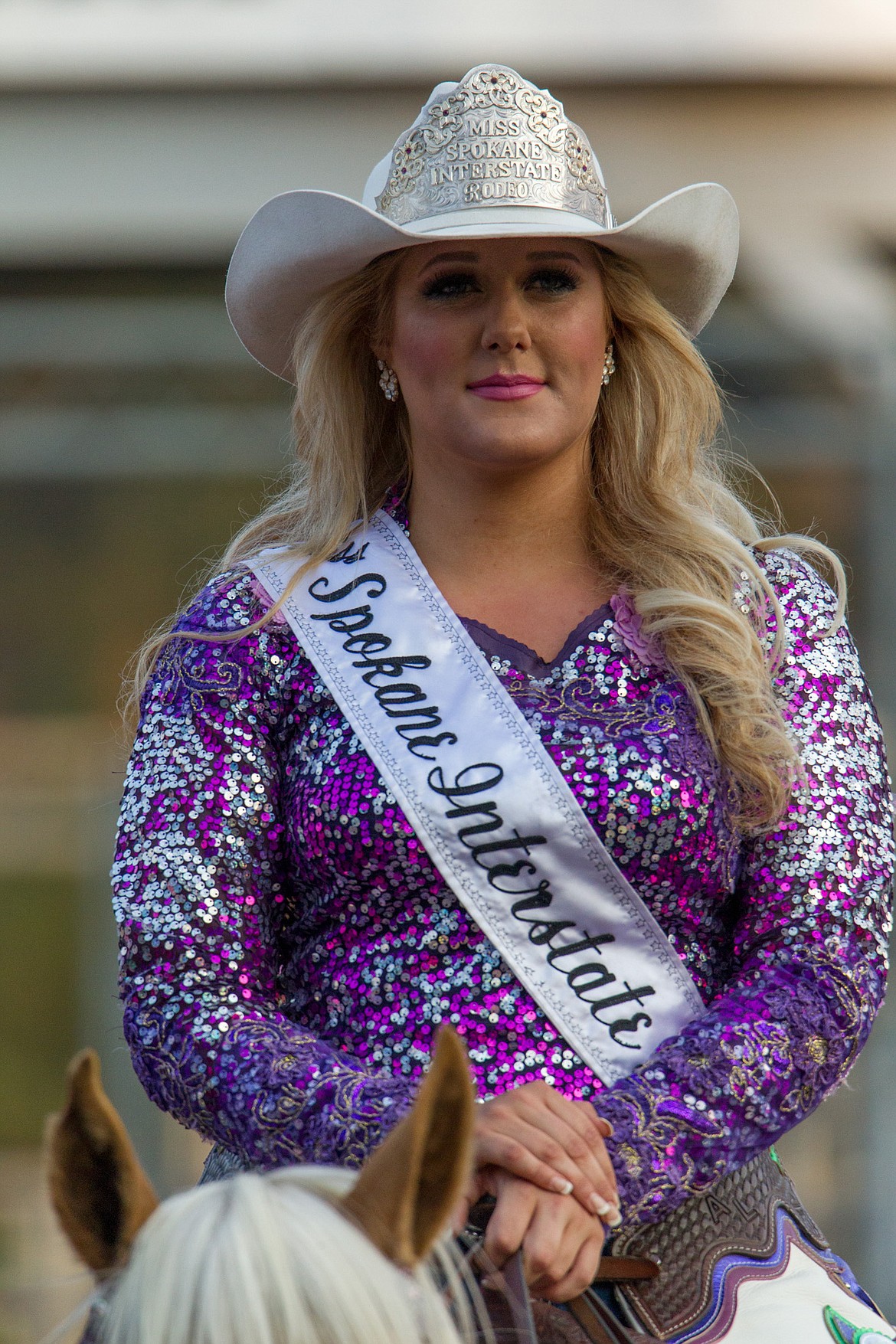 Ashley Lentz, Miss Spokane Interstate Rodeo Queen, attends the rodeo in Libby Saturday, Aug. 5. (John Blodgett/The Western News)
