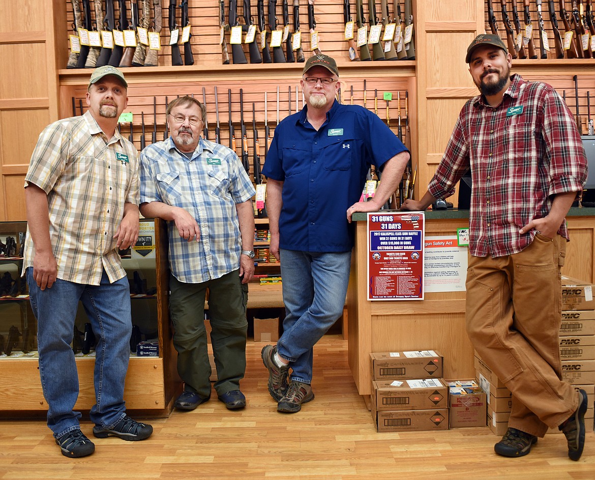 From left: Shane Benno, Bill Archie, Randy Flora and Sean Albite of the Gun Department at Snappy&#146;s in Evergreen. They won the Best Gun Shop category of the 2017 Best of the Flathead Poll.&#160;
(Brenda Ahearn/Daily Inter Lake)