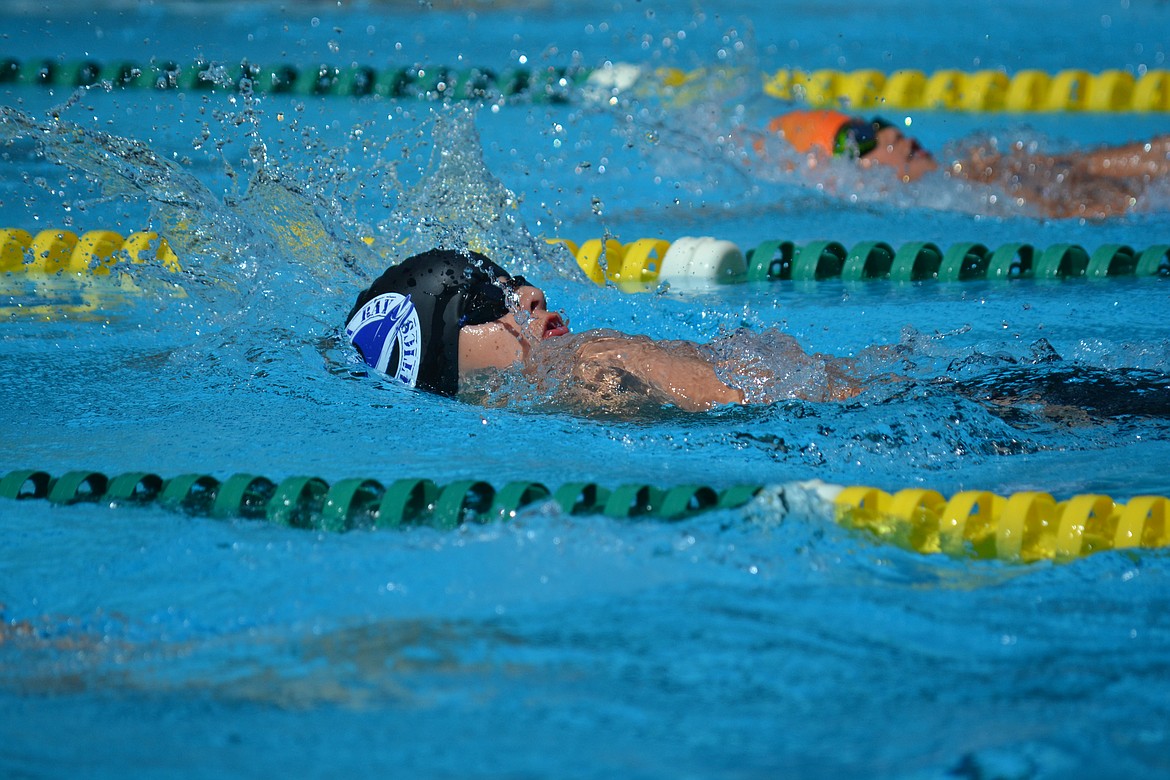 Courtesy photo
Manta Ray swimmer Dylan Moore swims the backstroke at the Inland Empire Swimming Long Course Championship.