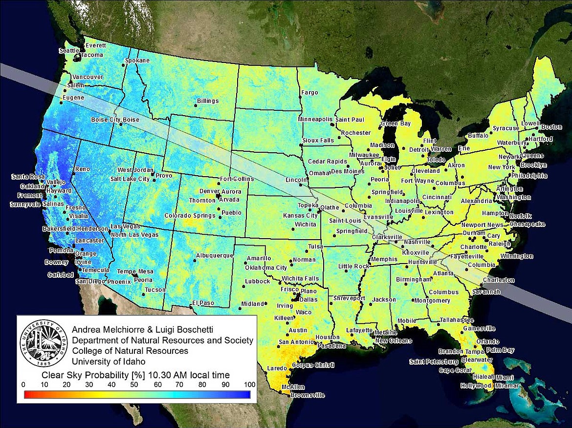 (Courtesy of UNIVERSITY OF IDAHO)
Path of totality for the Aug. 21 solar eclipse.