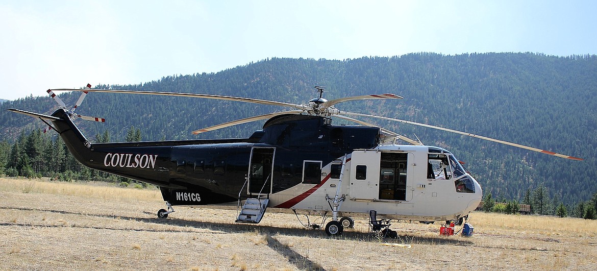 The Sikorsky S61L is owned by Coulson, a Canadian company. It tops speeds of 116 mph and takes 360 gallons of jet fuel for two hours of flight. (Kathleen Woodford/Mineral Independent)