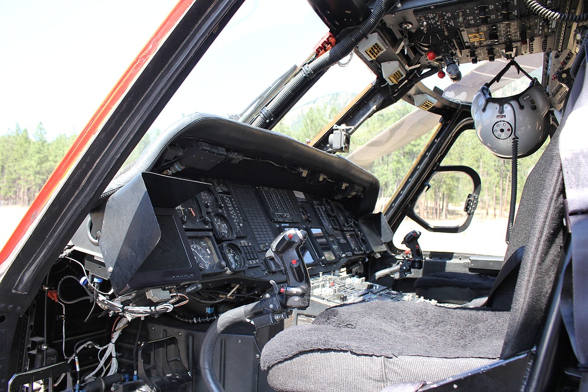 The cockpit of a Firehawk Helicopter has room for two pilots. It is a restricted craft and only pilots are allowed inside. (Kathleen Woodford/Mineral Independent)